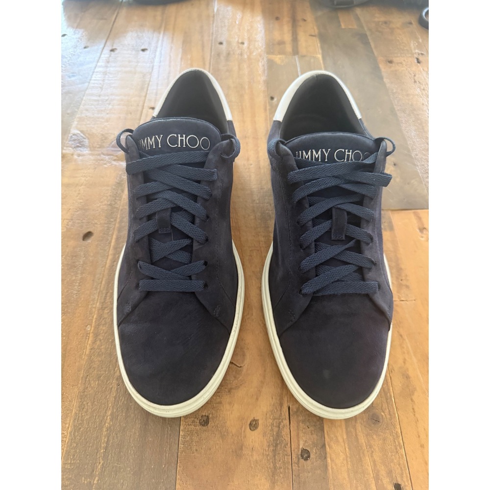 Jimmy Choo Cash Navy Blue Suede Low Top Sneakers Mens Designer Trainers M10